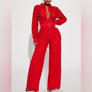 Fashion Nova Stunning Lace Jumpsuit Red Sz XL Nwt